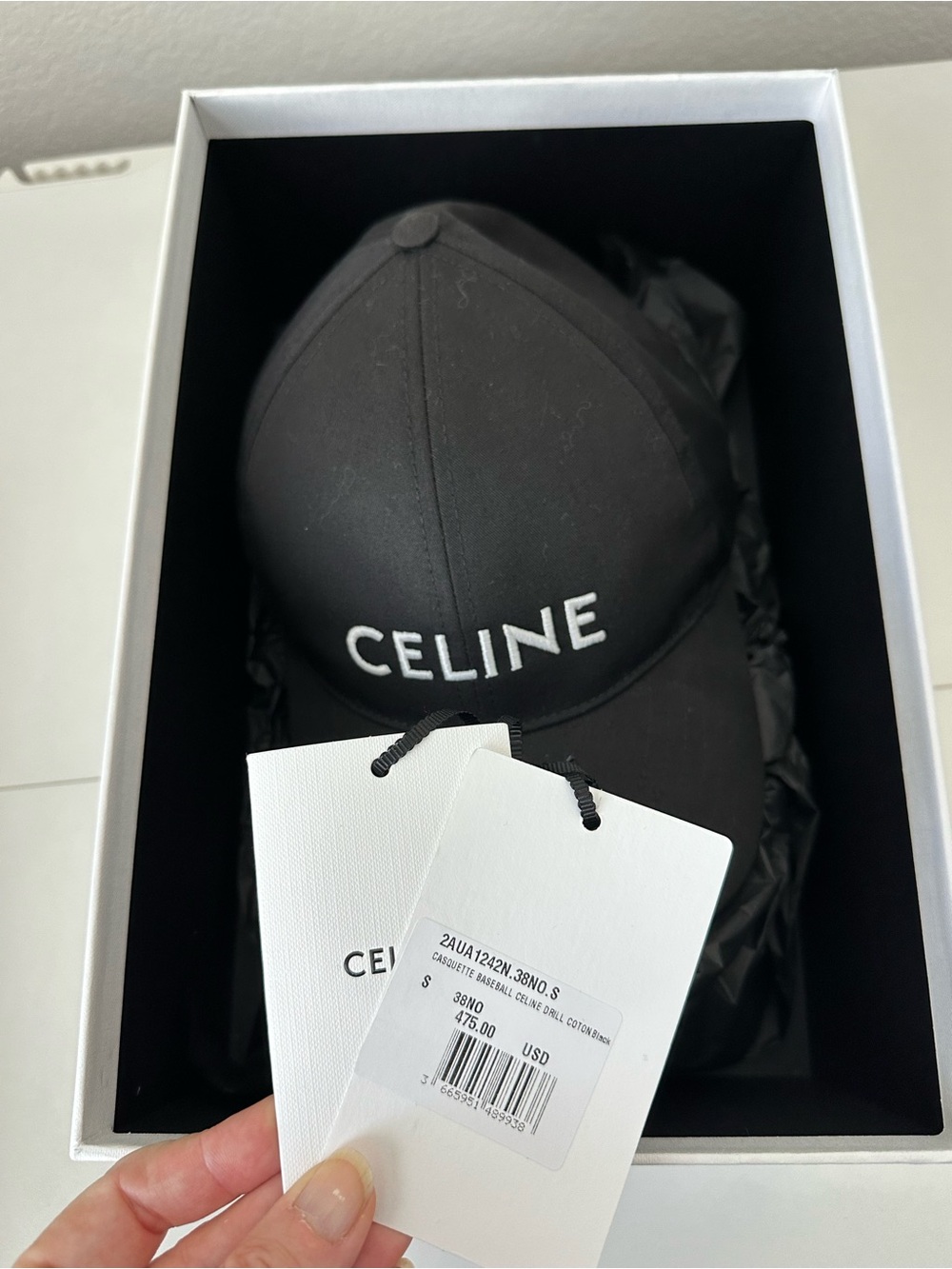 Celine Paris Black White Logo Cotton Drill Baseball Cap Hat Size S Authentic - Picture 7 of 7